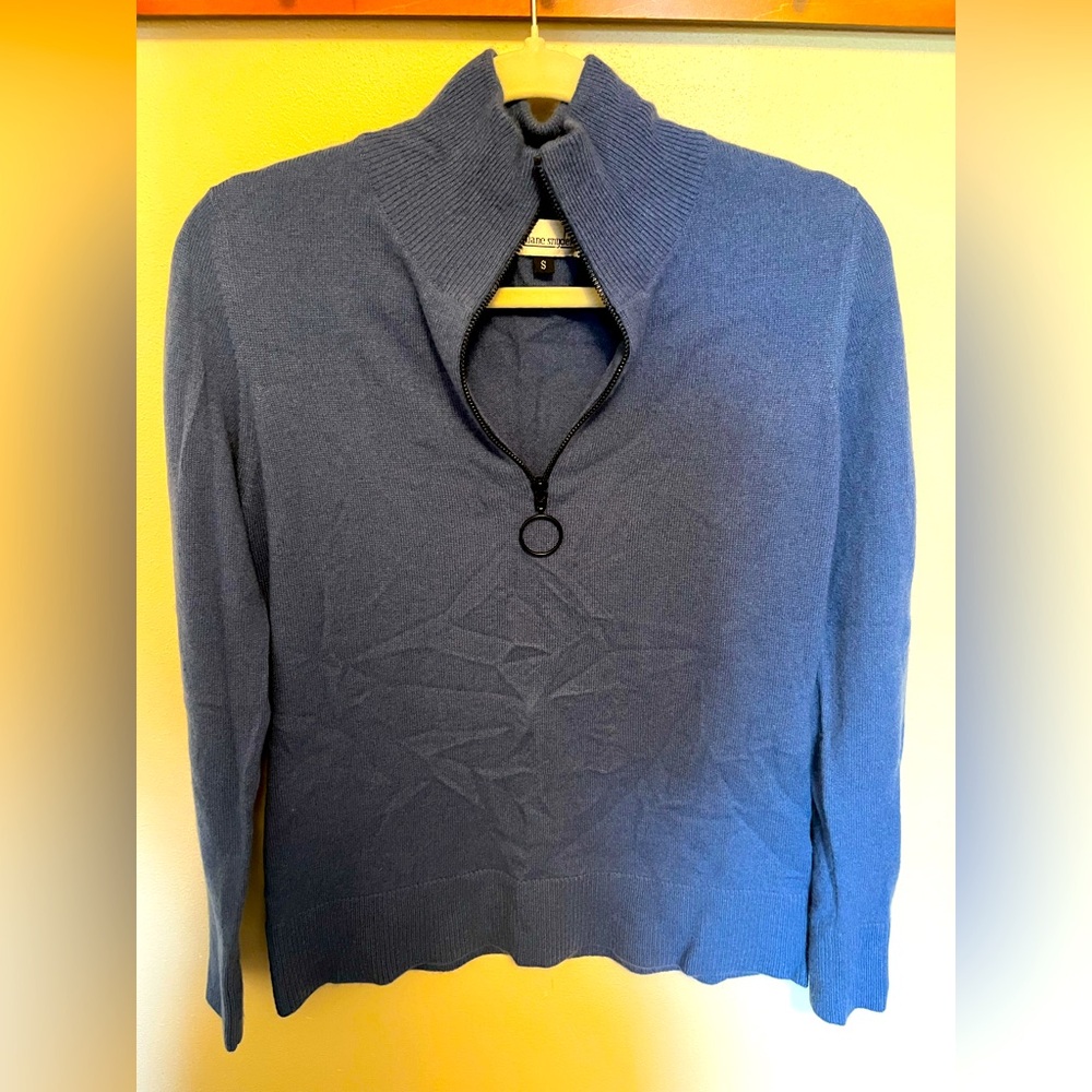 Diane Snyder Blue Half Zip Women's Cashmere Sweater - Small